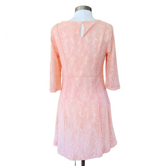 Anthropologie Maeve Lefkara Lace Dress Size Medium Blush 3/4 Sleeve - Picture 3 of 8
